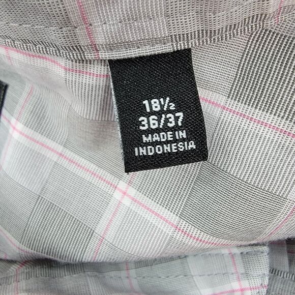 Shaquille O'Neal LS Full Button Cooling Grey Plaid - Sz XL Stretch 18.5 (36/37) - Picture 5 of 5